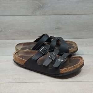 Birkenstock Women Florida 3 Straps Leather Black Sandals Shoes Sz 41/10 Regular